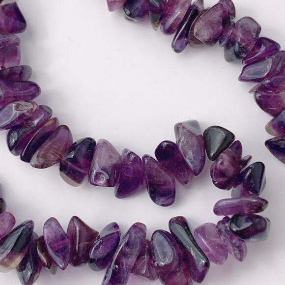 VTG Y2K Amethyst Chip Necklace 36" Natural Purple Gemstone Boho Strand Jewelry - Picture 14 of 16